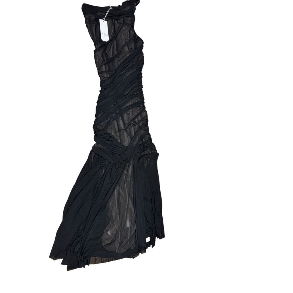 VICI Black One Shoulder Ruched Mesh Mermaid Maxi Dress Formal Evening XL NWT! - Picture 12 of 15